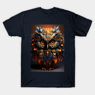 Robotic Owl With Colorful Feathers T-Shirt